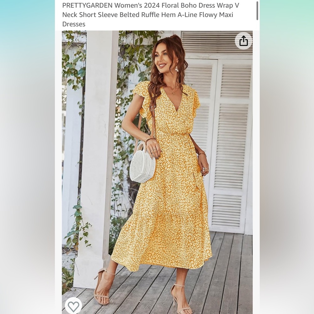 Yellow floral print floral wrap dress size small NWT